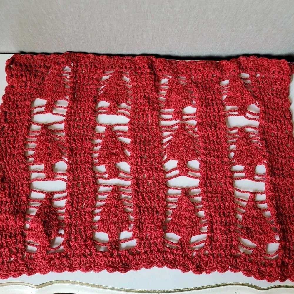 Handmade Christmas Tree Crochet Placemats Rust Red Holiday Table Decor Set Of 4